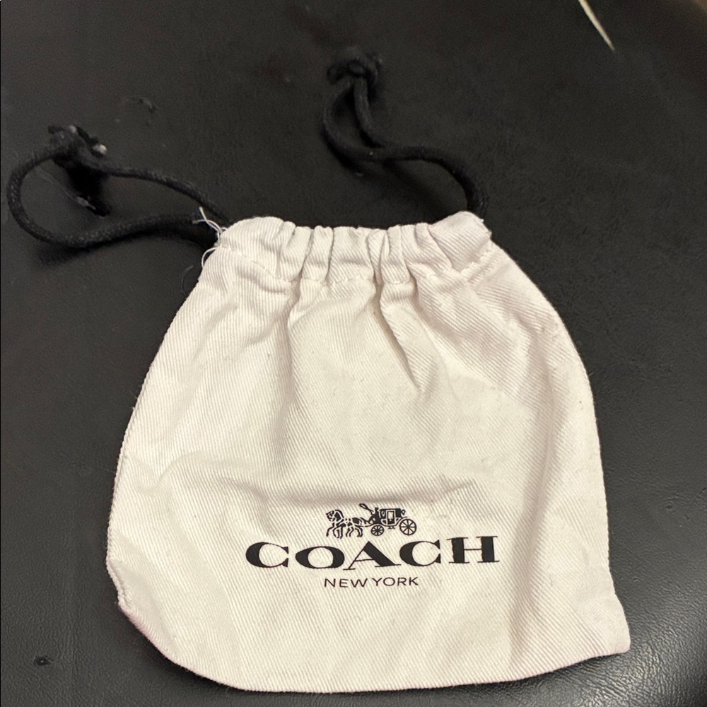 Coach White Drawstring Pouch with Black Logo and Cords